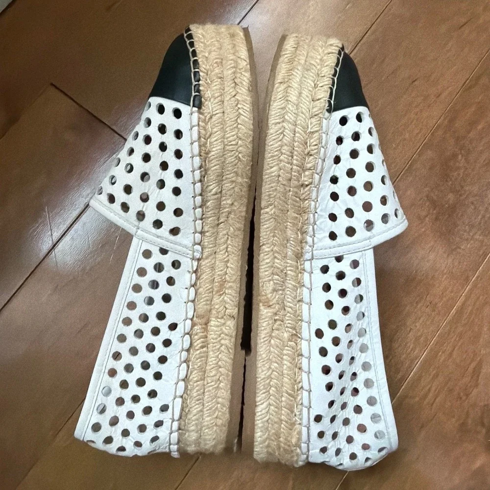 Loeffler Randall Leather Perforated Mariko Espadrille Platform Flats Sz 7.5